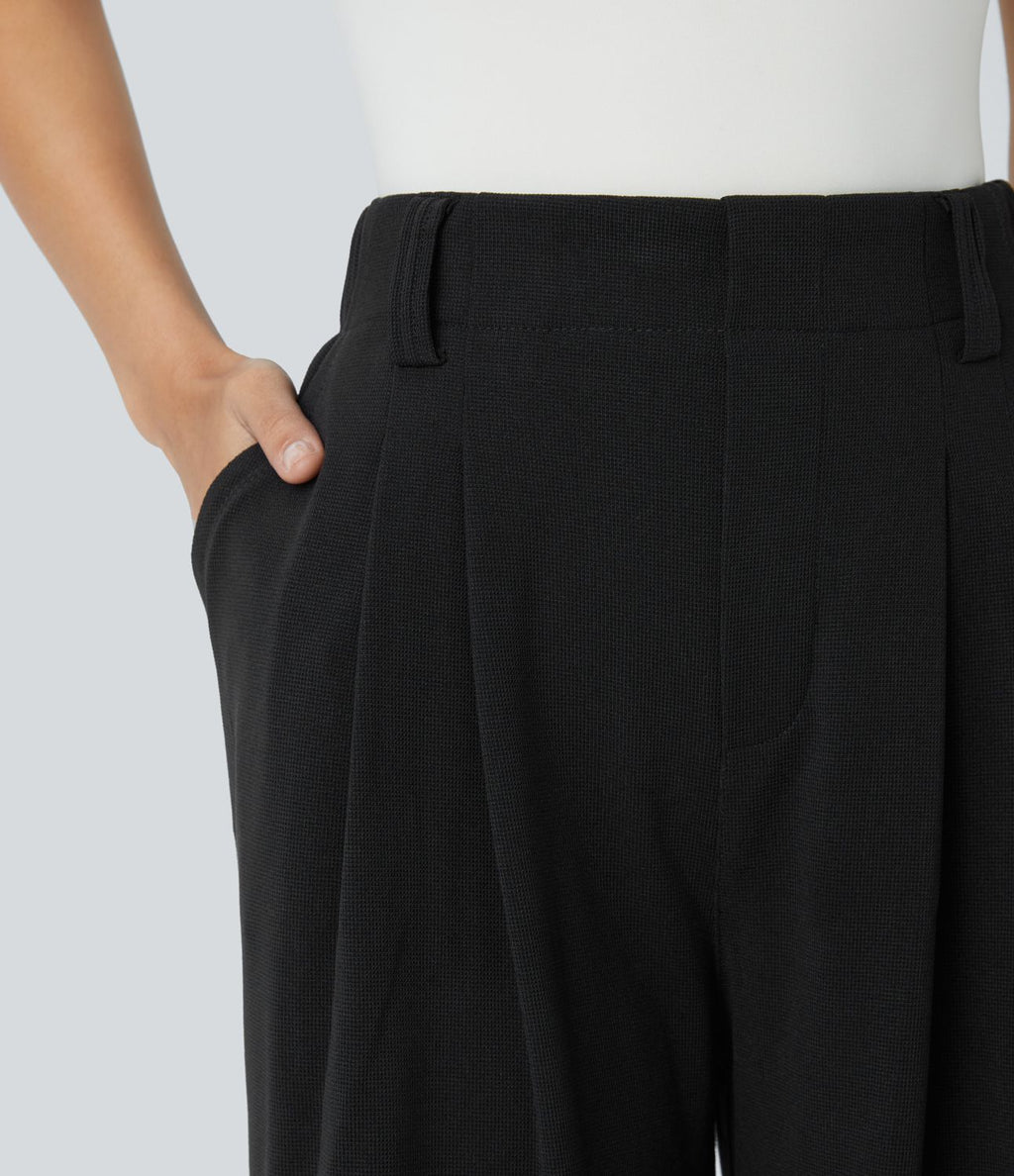 Pantalon Tailleur Large Fluide Halara Flex™ Gaufré Taille Haute Poches Latérales