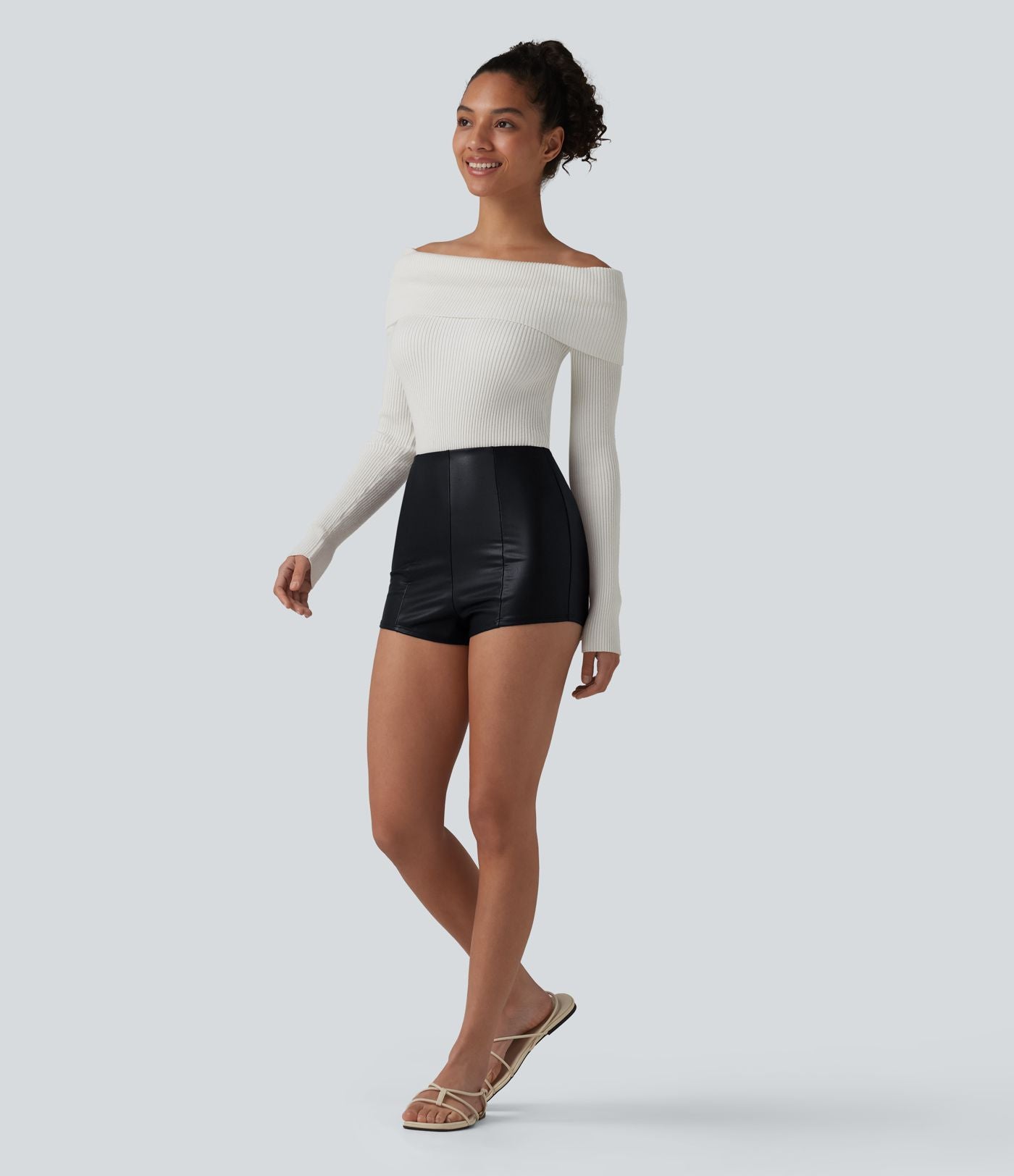 Short décontracté taille haute skinny extensible en PU