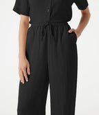 Pantalon barrel de bureau taille haute en mélange de lin avec short intégré et poches