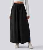 Pantalon large fluide décontracté taille haute avec cordon de serrage intérieur avec poches