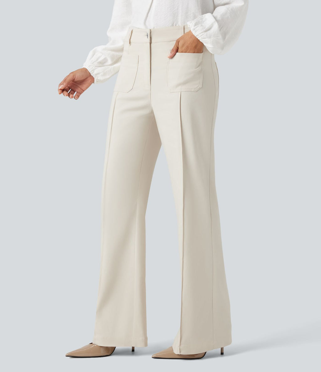 Pantalon tailleur évasé taille haute avec poches