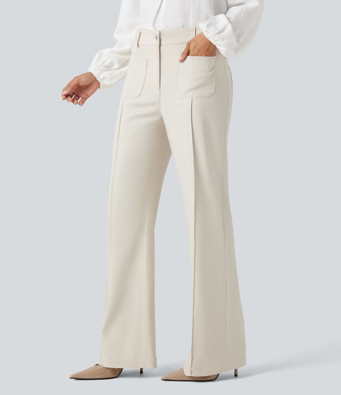 Pantalon tailleur évasé taille haute avec poches