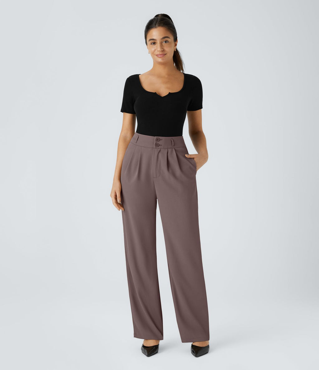 Pantalon de travail Halara Flex™ droit froncé avec poche zippée, taille haute