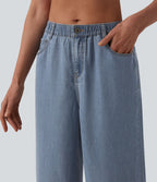 Jean large décontracté taille mi-haute en lyocell drapé avec poches