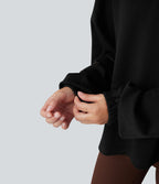 Sweat-shirt col montant à manches longues ourlet asymétrique avec poche