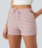 Short casual côtelé taille haute à rayures avec cordon de serrage et poches (7,5 cm)