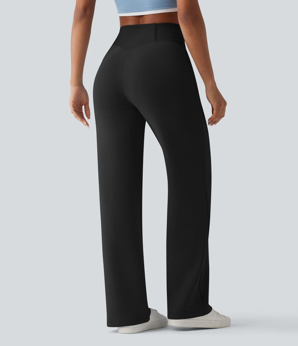 Pantalon décontracté SpacerTek™ taille haute croisée, jambes droites avec poches