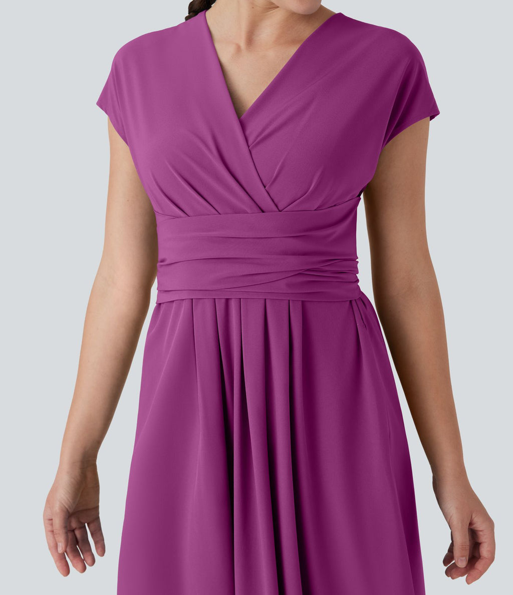 Robe midi Breezeful™ col V manches courtes à liens dans le dos séchage rapide avec poches latérales