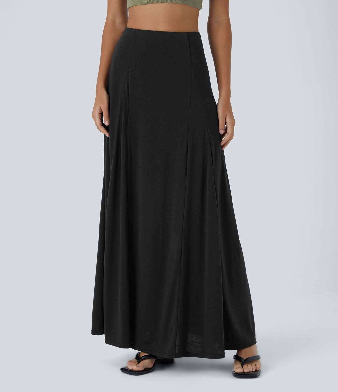 Jupe Évasée Casual Longue Fermeture Éclair Latérale Taille Haute
