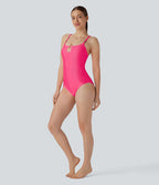 Maillot de bain une pièce côtelé avec découpe anneau et bretelles ajustables