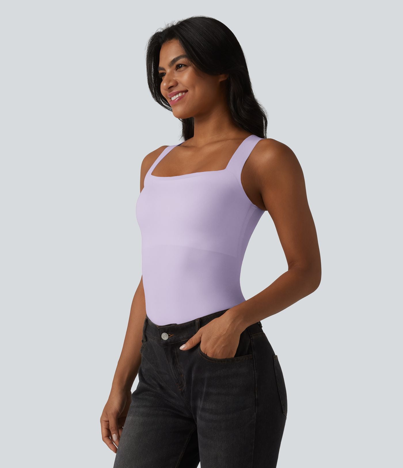 Débardeur décontracté col carré avec soutien-gorge intégré bonnets B-E