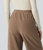 Pantalon large décontracté en polaire taille haute avec cordon de serrage et poches