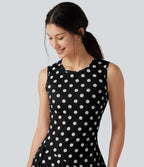 Robe mini casual à pois col rond sans manches ourlet à volants superposés