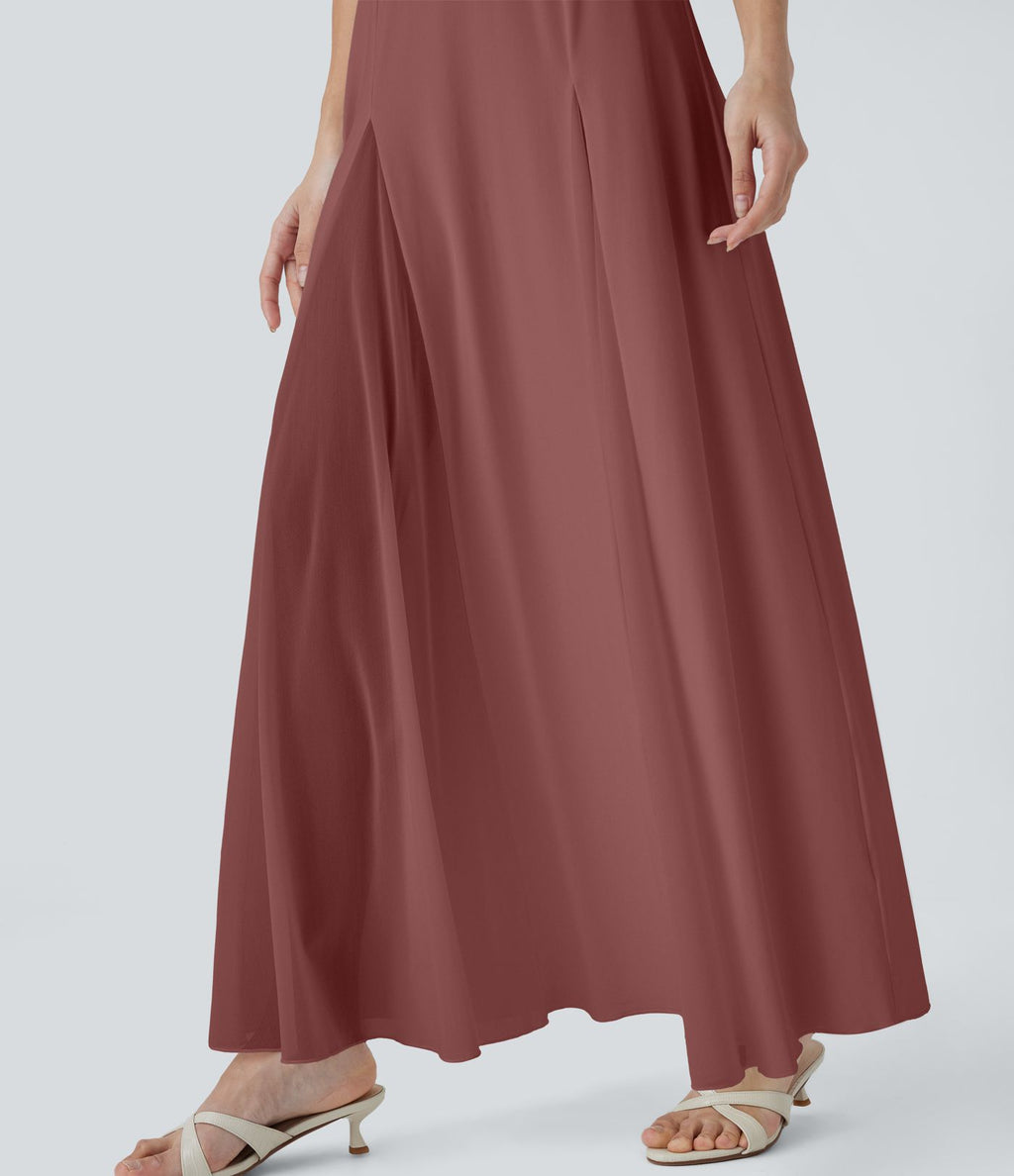 Robe longue fluide à bretelles ajustables avec maille contrastée pour demoiselle d'honneur et invitée de mariage