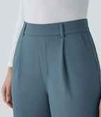 Halara Flex™ Pantalon Tailleur Droit à Taille Haute avec Pli Poches Latérales en Crêpe