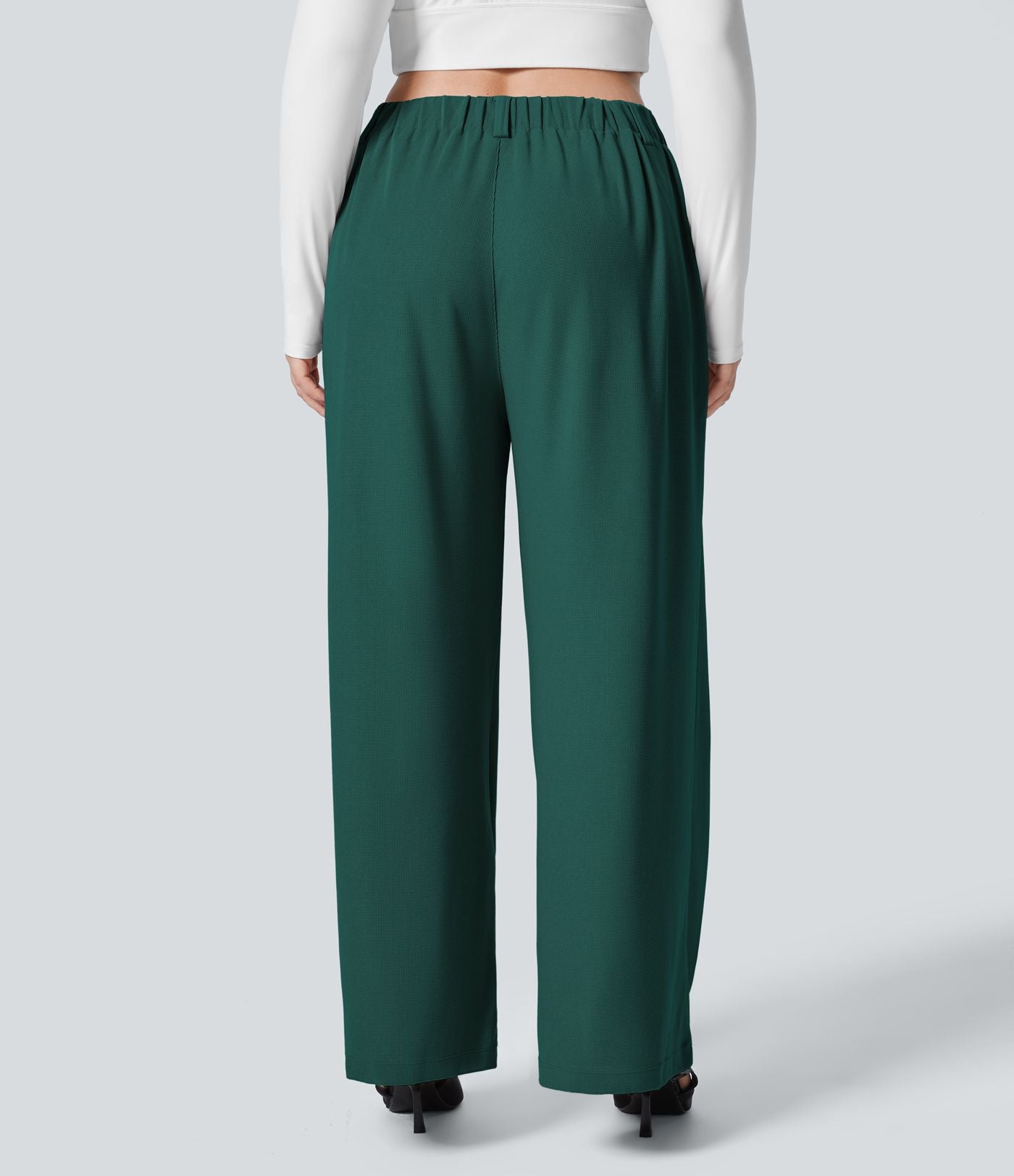 Halara Flex™ Pantalon tailleur Grande taille à Taille Haute, Poches Latérales Plissées, Jambes Larges, en Tissu Gaufré