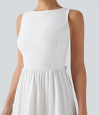 Robe mini col bateau dos échancré avec nœud