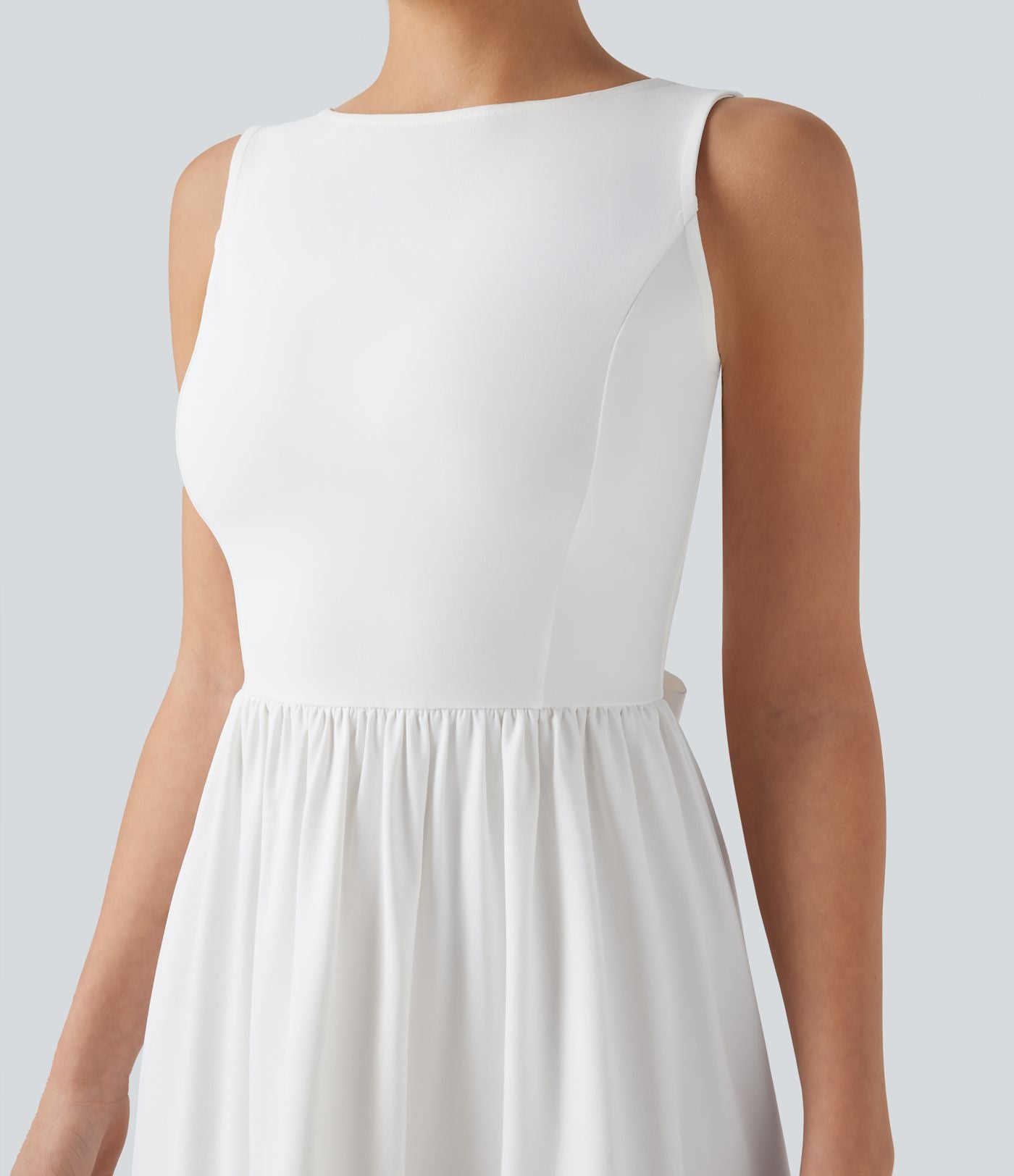 Robe mini col bateau dos échancré avec nœud