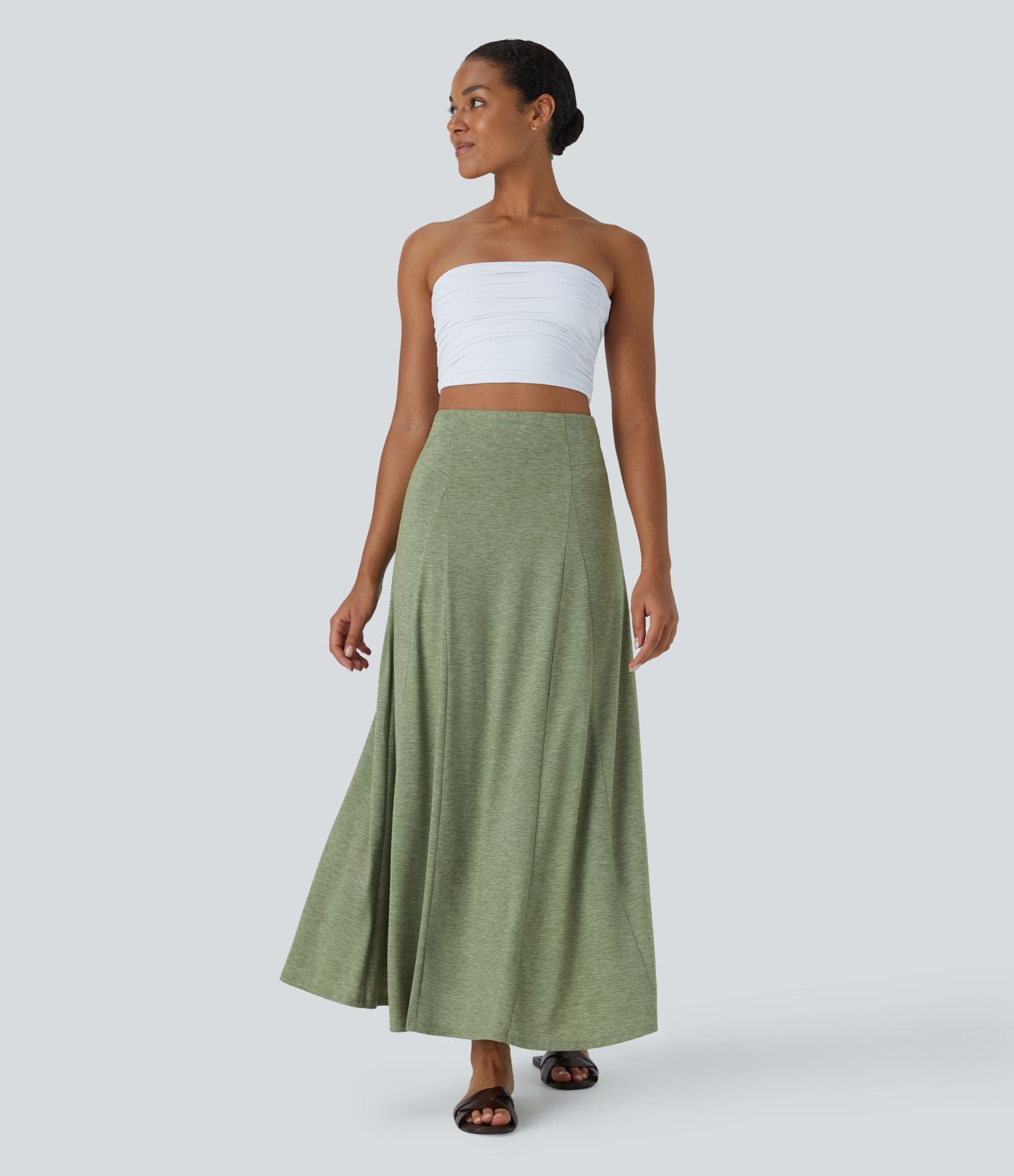 Jupe Évasée Casual Longue Fermeture Éclair Latérale Taille Haute