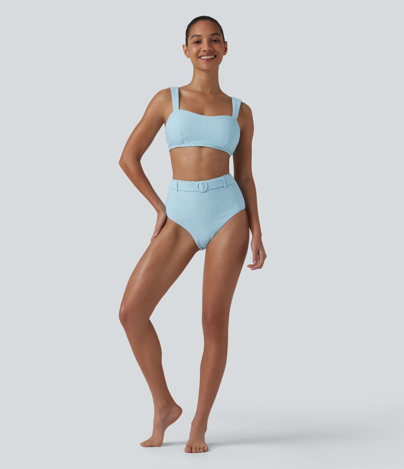 Haut de bikini push-up à encolure carrée rayé et pailleté
