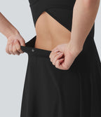 Robe de sport danse mi-longue Breezeful™ col carré dos nu croisé avec brassière intégrée 2-en-1 séchage rapide et poche - Easy Peasy