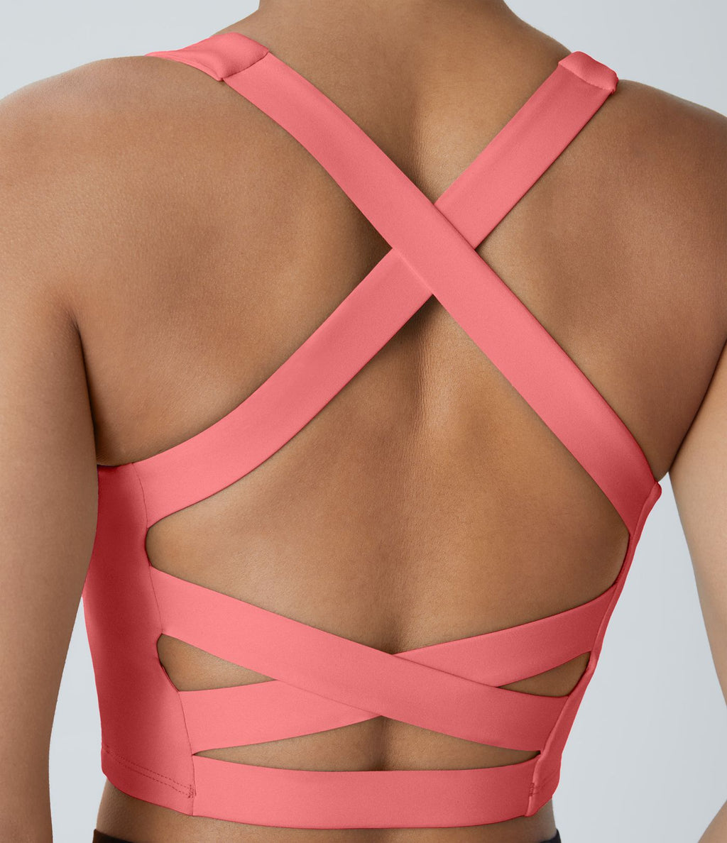 Débardeur yoga court SoftlyZero™ Airy col carré dos nu bretelles croisées effet frais InstantCool, bonnets A-C, protection solaire UPF50+
