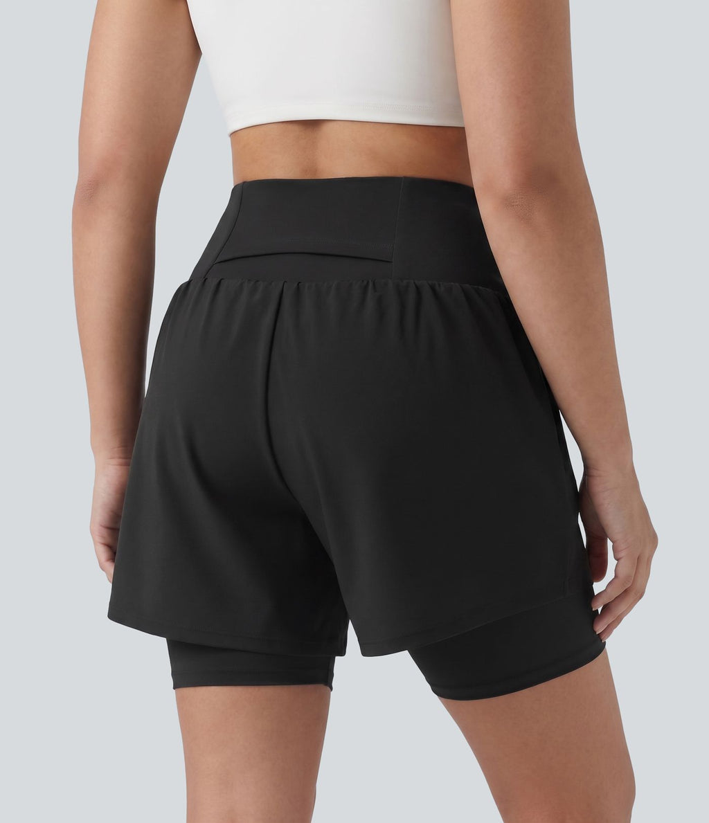 Short de yoga 2-en-1 grande taille à taille très haute en SoftlyZero™ Airy à effet frais InstantCool 17,5 cm avec poches