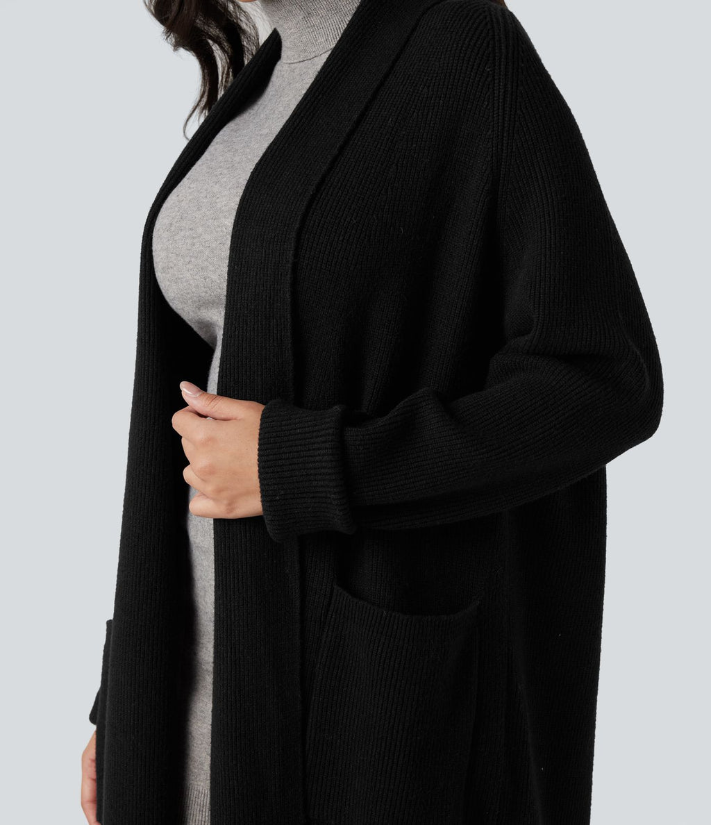 Cardigan long tailleur manches longues avec poches
