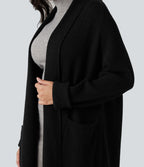 Cardigan long tailleur manches longues avec poches