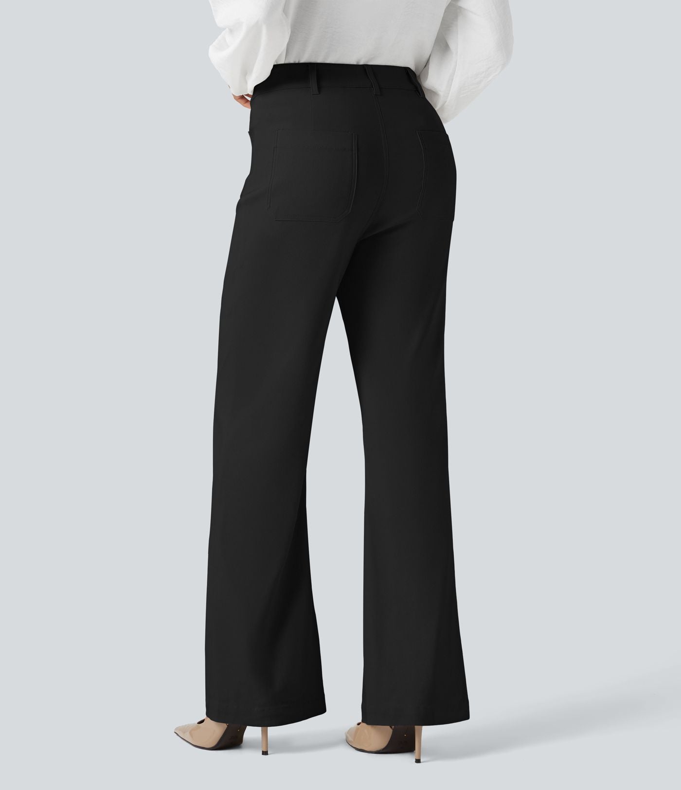 Pantalon tailleur évasé taille haute avec poches