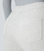Pantalon Jogging en Fleece Thermique Jambe Droite Boutons Taille Haute Plusieurs Poches