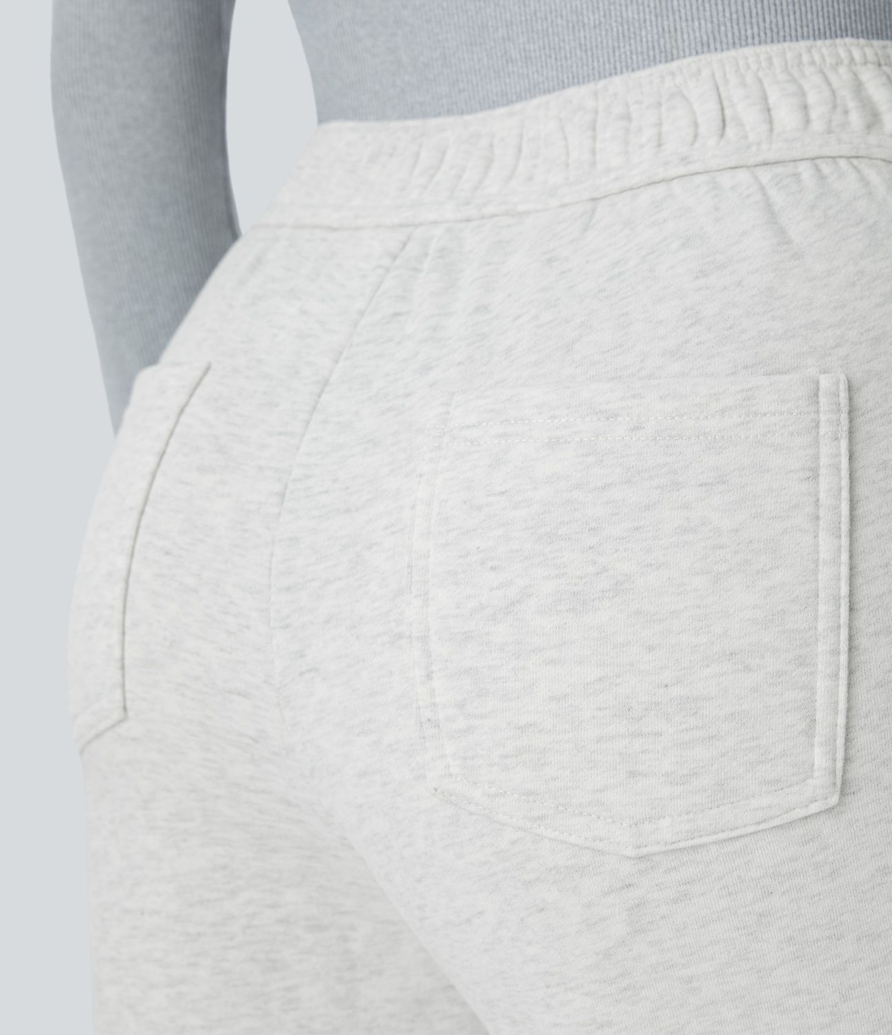 Pantalon Jogging en Fleece Thermique Jambe Droite Boutons Taille Haute Plusieurs Poches