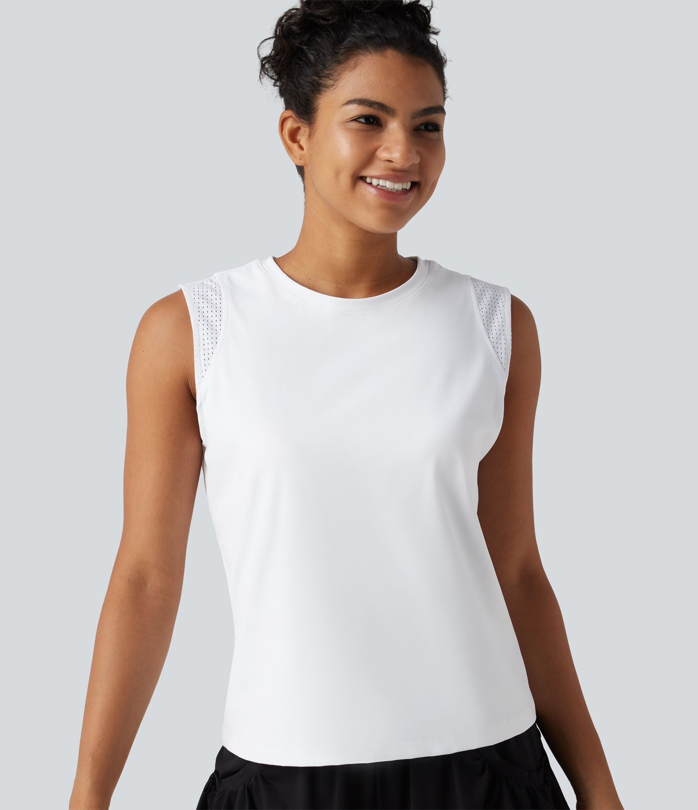 Débardeur de course à col rond en SoftlyZero™ Airy et mesh contrastant respirant à effet frais InstantCool, protection solaire UPF50+