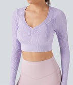 Haut de sport yoga court ajusté jacquard à manches longues sans couture OneForm Seamless Flow