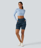 Short de yoga SoftlyZero™ Airy 18cm effet frais InstantCool taille haute froncé avec poches