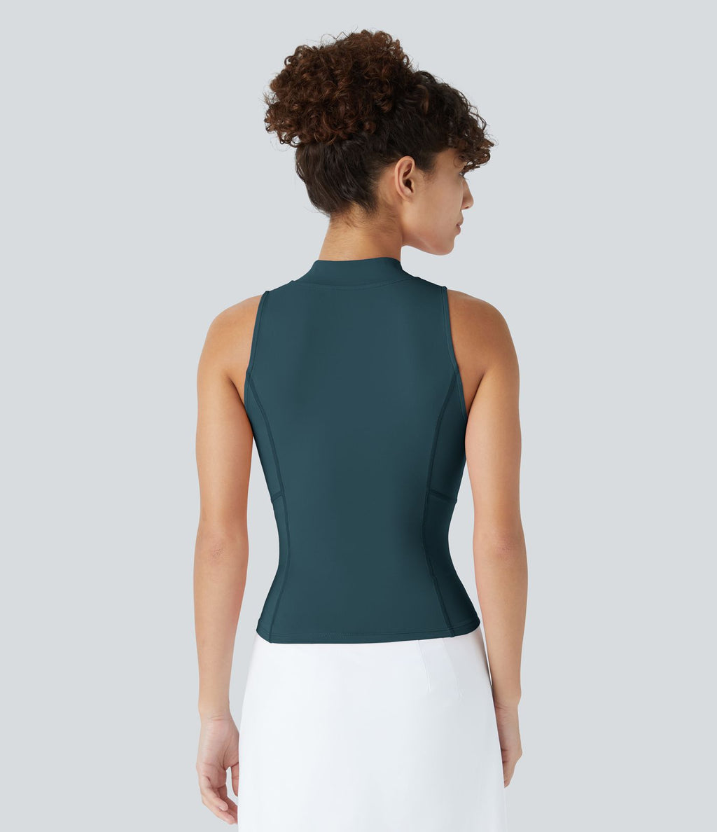 Softlyzero™ QuickDry Débardeur Golf Slim à Demi-Zip et Col Baseball