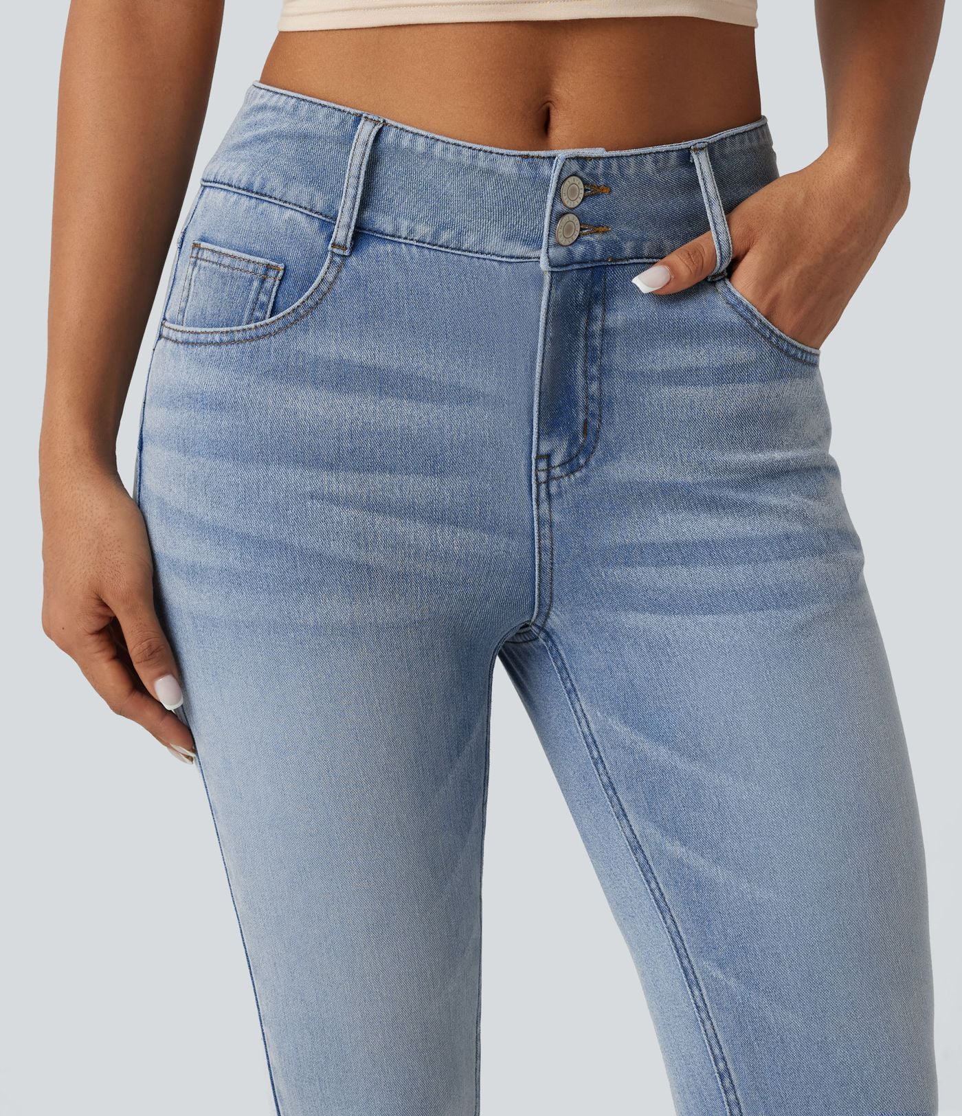 Halara Flex™ Jean skinny 7/8 casual taille mi-haute en lyocell drapé effet délavé, avec poches