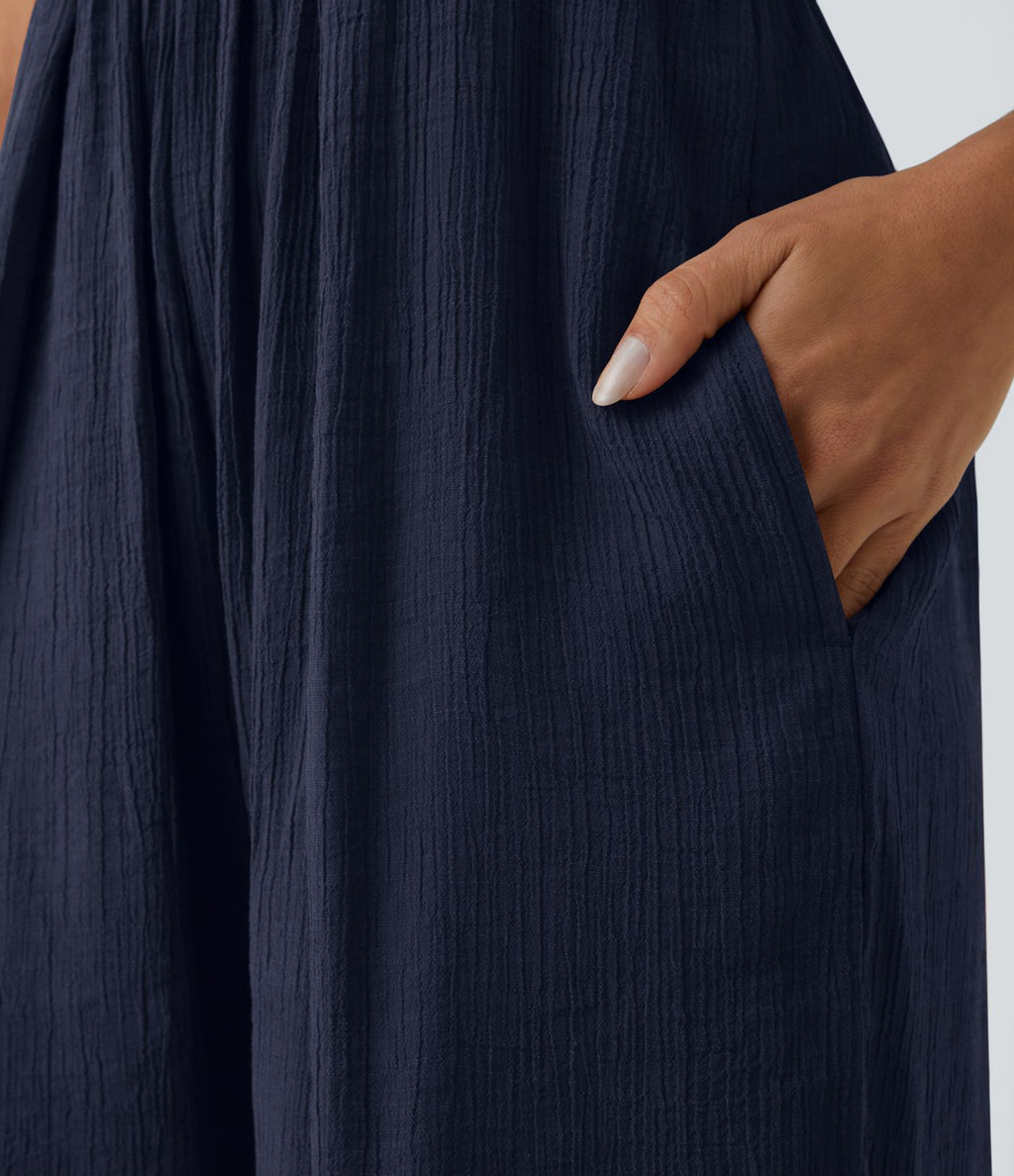 Combinaison Dos Nu Fines Bretelles Lacets Poche Latérale Plissée Grande Taille