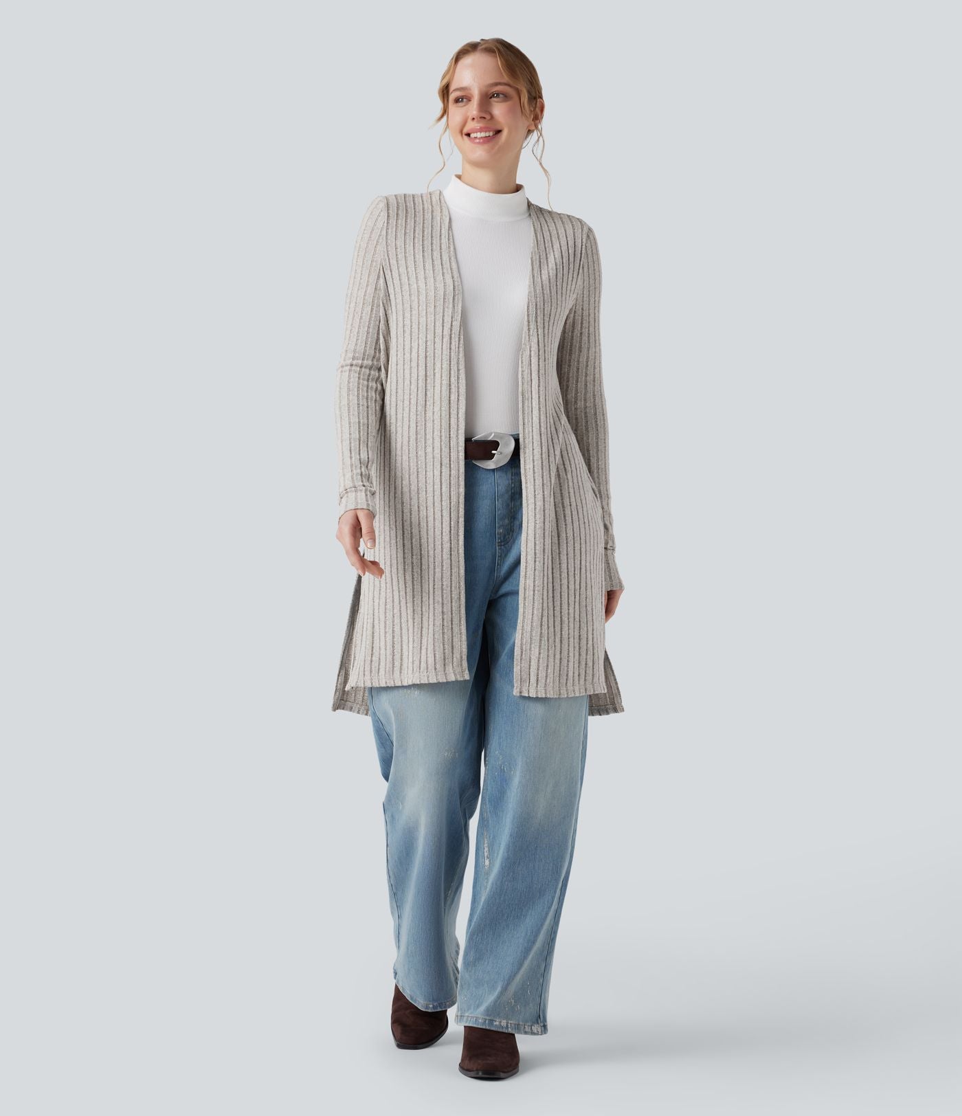 Manteau décontracté côtelé à manches longues avec fentes