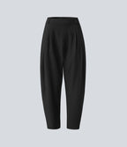 Pantalon tailleur ample, taille moyenne, coupe barrel, à poches