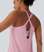 Débardeur yoga dos nu col U avec bretelles croisées, ourlet arrondi et effet frais InstantCool, protection solaire UPF50+