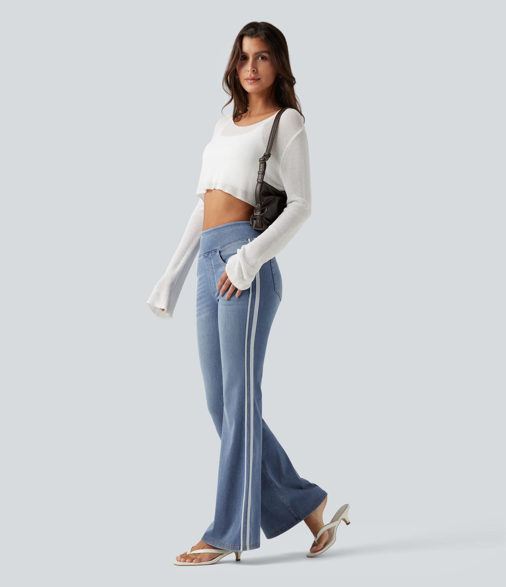 Jean flare Halara Flex™ taille haute délavé à rayures avec poches