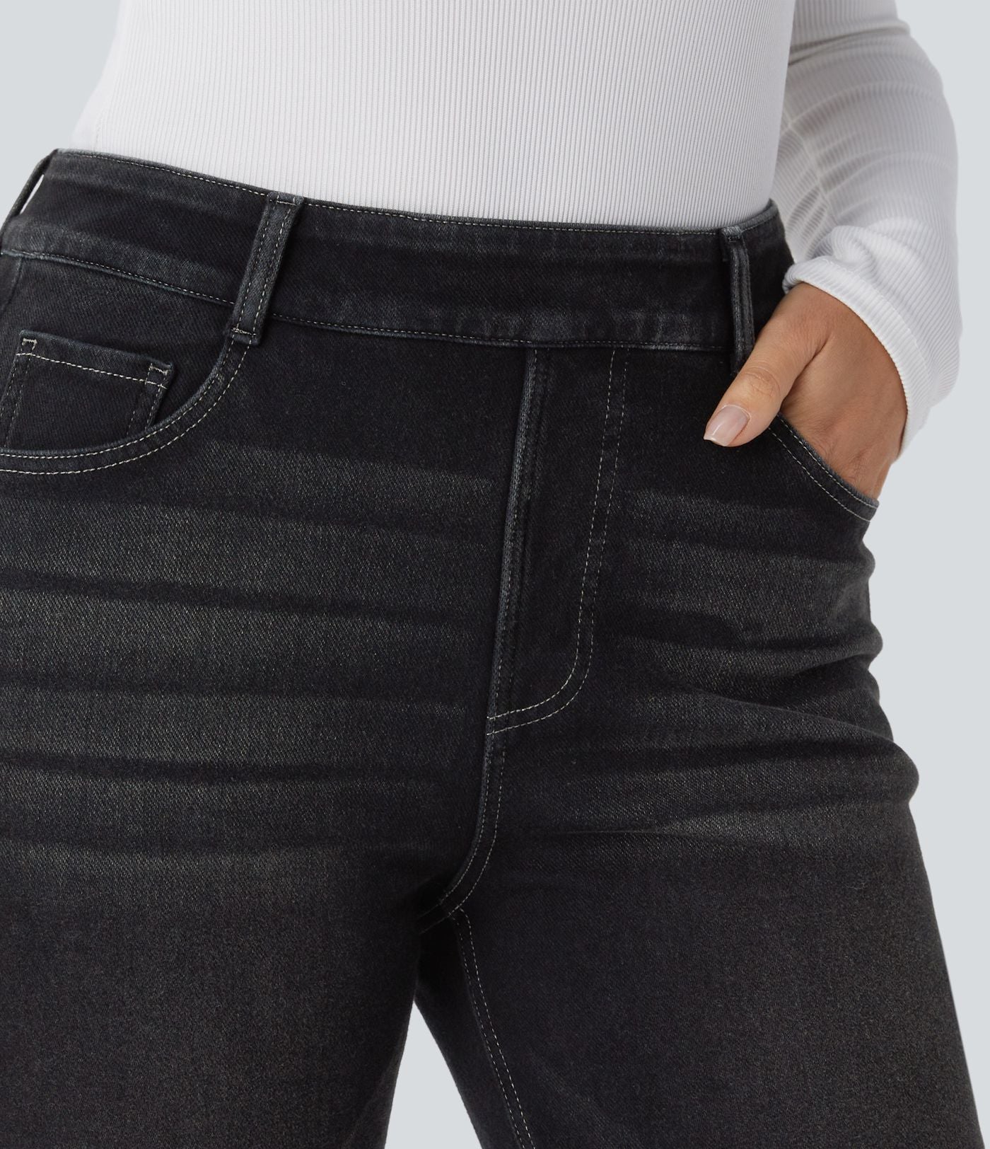 Jean délavé coupe droite taille haute Halara Flex™ Denim Heat avec poches