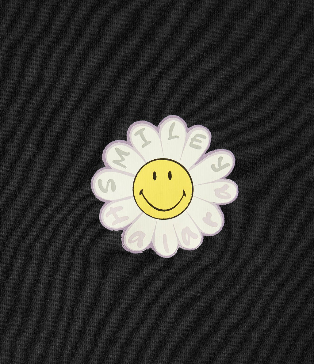 T-shirt casual en coton délavé Halara X Smiley® col rond à manches courtes