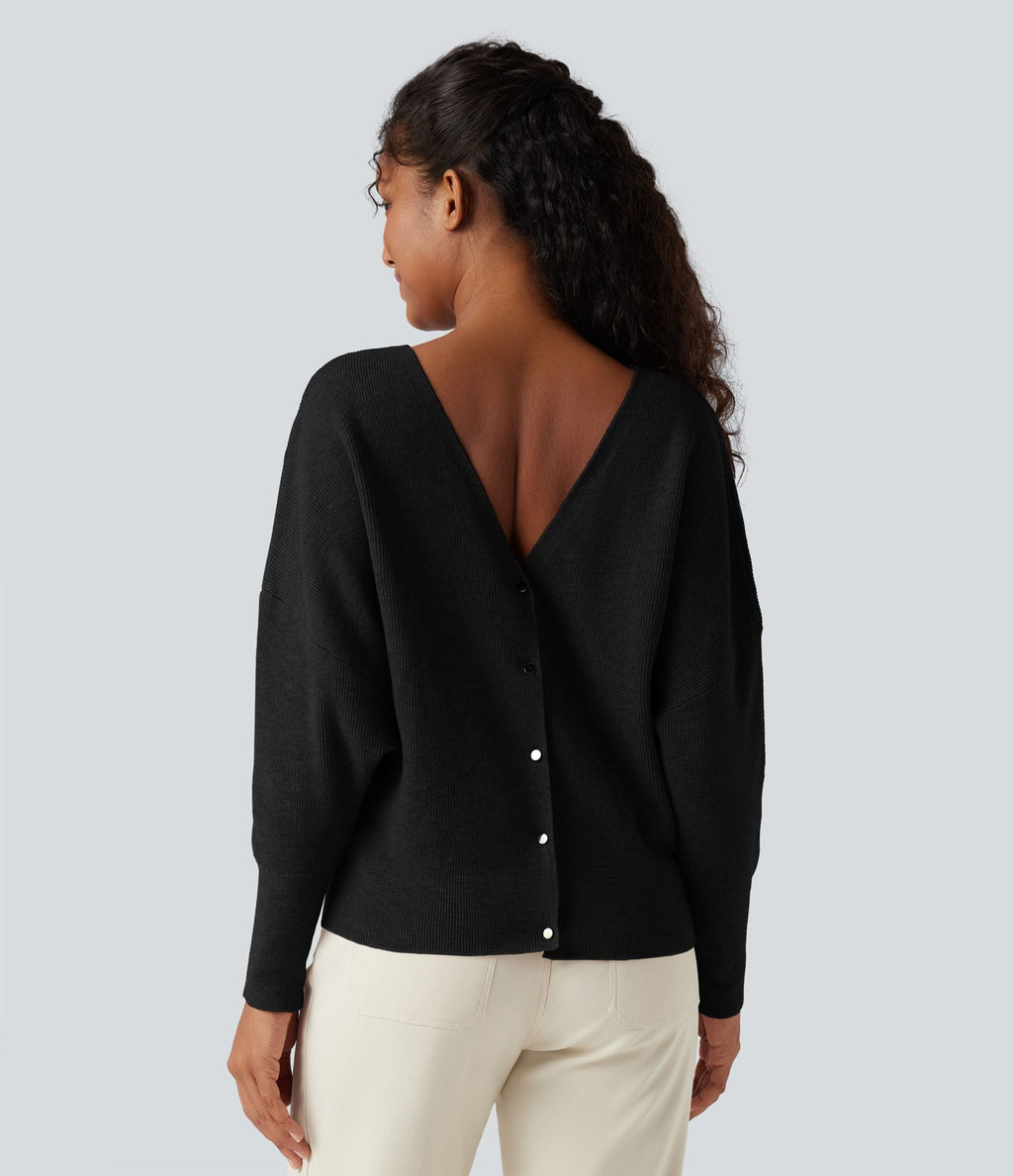 Pull cape décontracté réversible à décolleté en V et manches longues