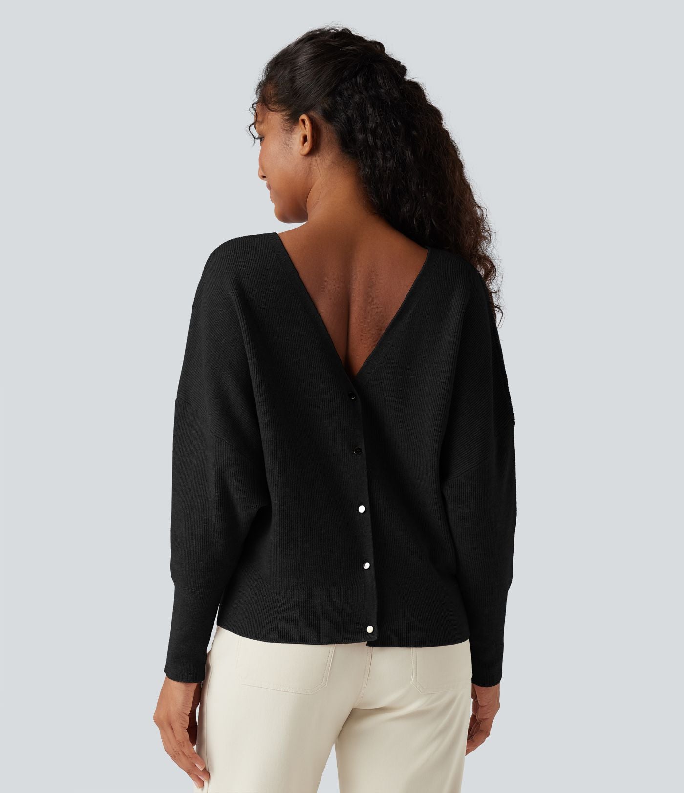 Pull cape décontracté réversible à décolleté en V et manches longues