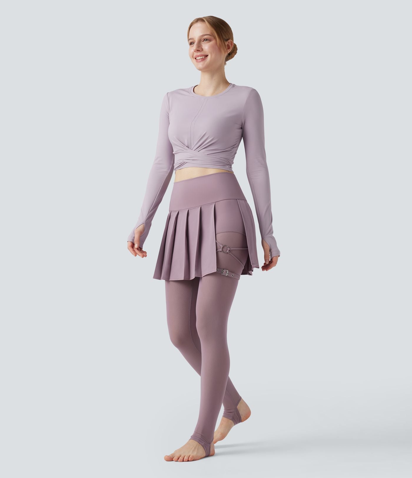Legging à jupe étrier danse Breezeful™ 2-en-1 taille haute plissé résille contrastante séchage rapide avec poches