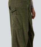 Pantalon décontracté droit en velours côtelé, taille haute, avec poches