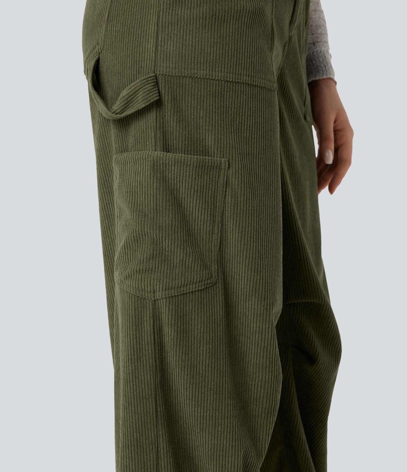 Pantalon décontracté droit en velours côtelé, taille haute, avec poches