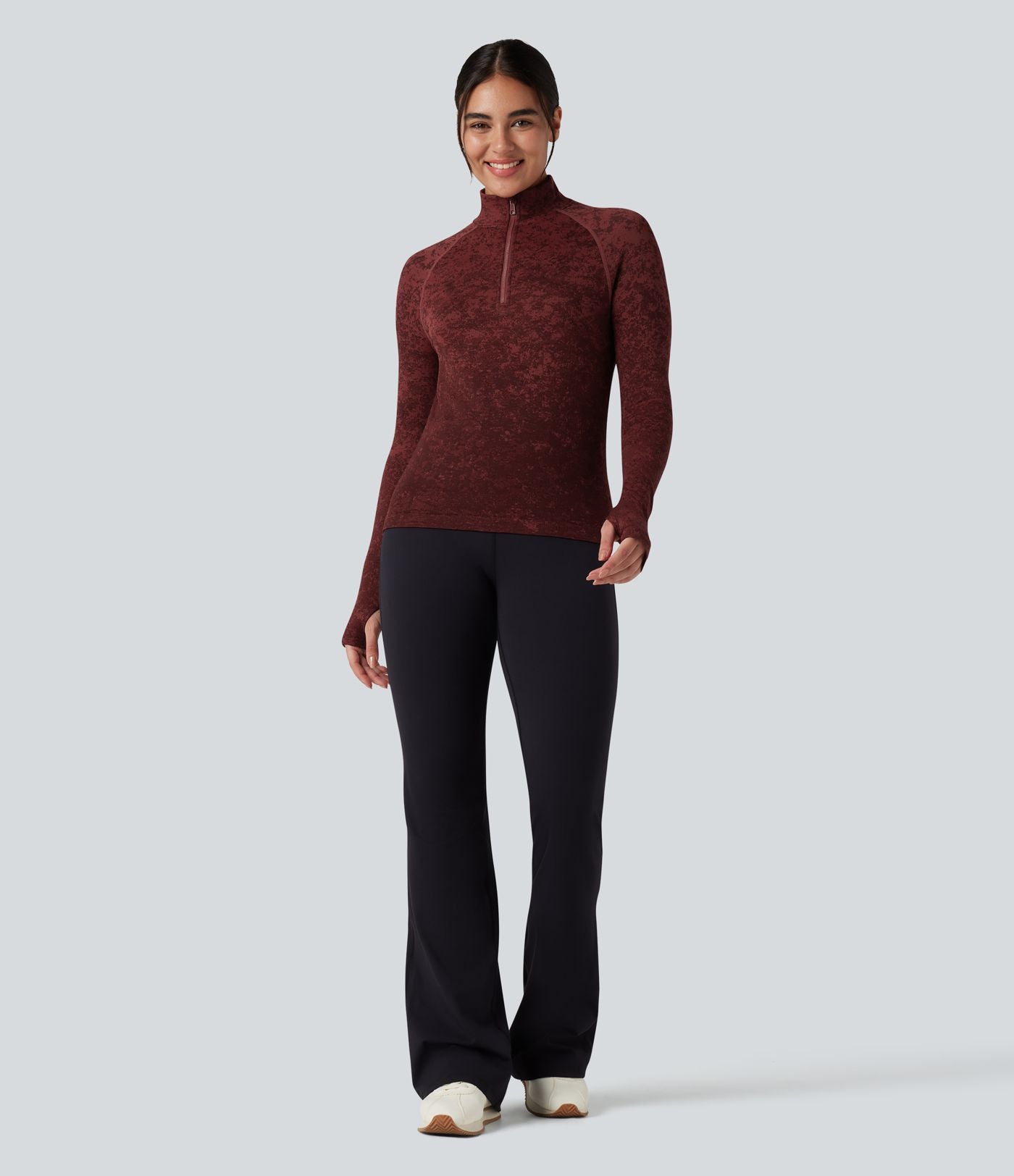 Haut de sport demi-zip à manches longues avec passants pouces sans couture OneForm Seamless Flow